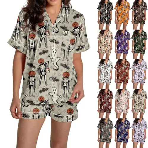 Halloween Silk Satin Pajamas Set 2 Piece
