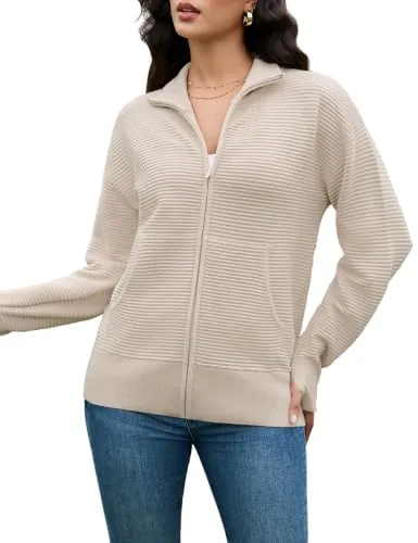 Long Sleeve Zip-Up Ribbed Cardigan Sweater