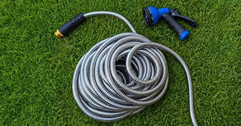 Stainless Steel 50′ Garden Hose w/ Nozzle