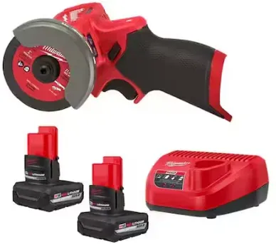 Milwaukee M12 FUEL 3" Cut Off Saw with 2-pk M12 XC 5.0 Ah Battery & Charger
