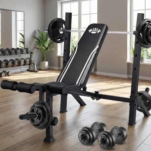 Himimi Heavy-Duty Collapsible Weight Bench w/ Squat Rack & 900lb Capacity
