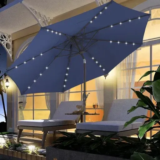 Ainfox 10 ft Round Market Patio Umbrella with LED Lights