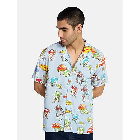 Nintendo Men's Mushroom Kingdom Graphic Button-Up Shirt (Various Sizes)