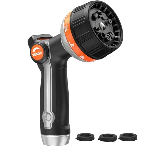 Voxon Zinc Alloy Garden Hose Nozzle w/ Spray Patterns & Thumb Flow Control