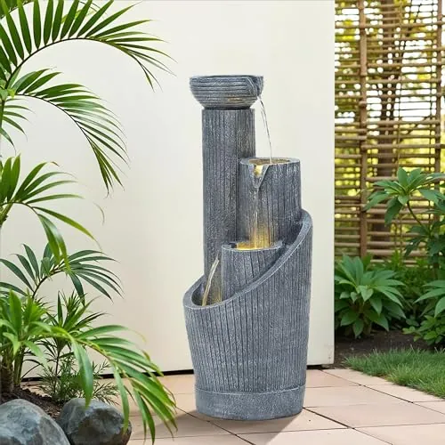 Autodaya 31" Modern Outdoor Water Fountain with Lights