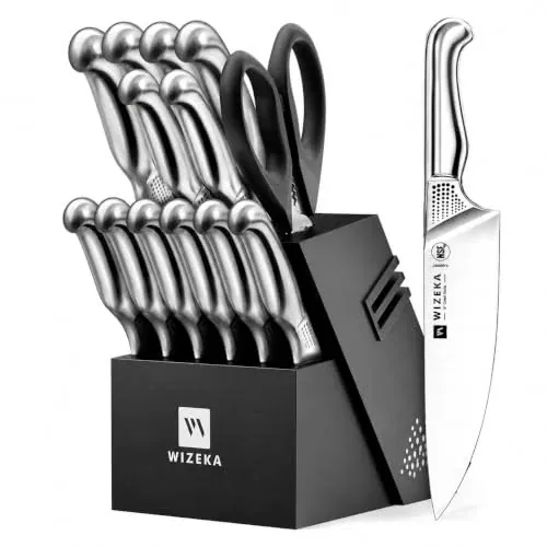 15-Piece Kitchen Knife Set with Storage Block and Sharpener