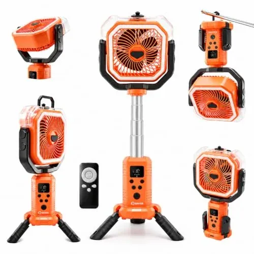 Saker 20000mAh Portable Camping Misting Fan with Tripod Stand, Light & Remote