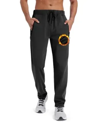 ZITY Fleece Joggers Winter Warm Men's Sweatpants with Zipper Pockets