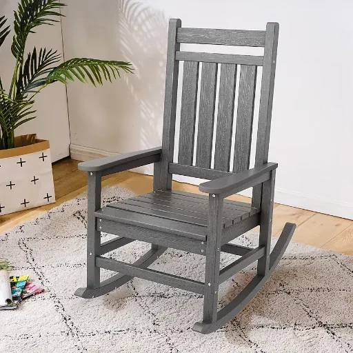 VOUA High Back HDPE Patio Rocking Chair w/ Slat Seat