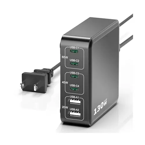 MSTJRY 130W 6 Port GaN Fast USB C Charger Station
