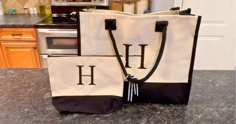 Initial Canvas Bag 2-Piece Set