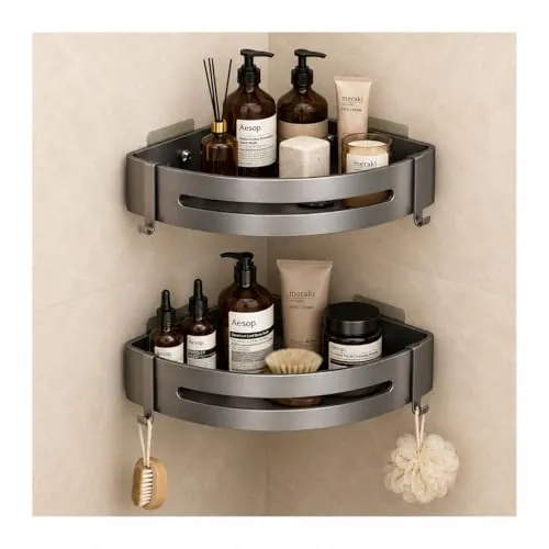 2 Pack Rustproof Stainless Steel Bathroom Organizer Shelves