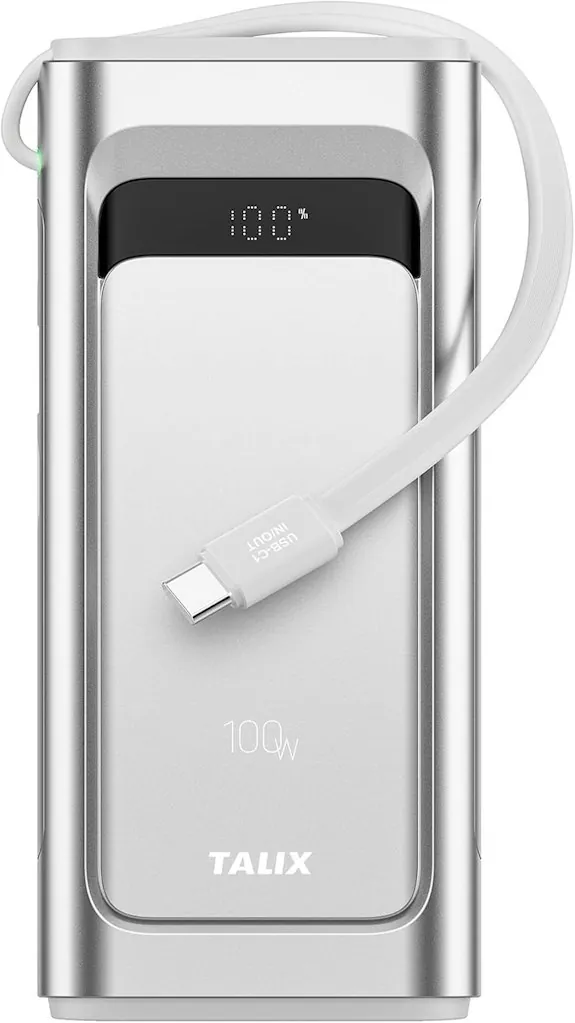 100W 10,000mAh Power Bank with Built-in USB-C Cable