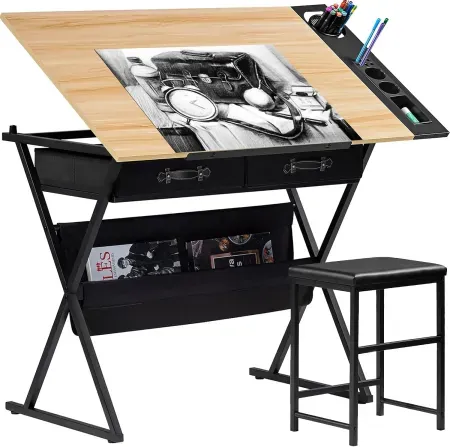 VECELO Drafting Table w/ 40"W Surface, Two Drawers
