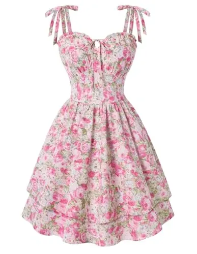Scarlet Darkness Women's Floral Corset Mini Dress w/ Pockets