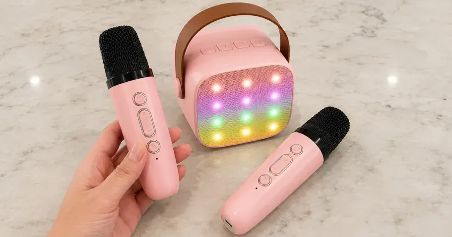 Kids Mini Karaoke Machine w/ 2 Mics in Pink