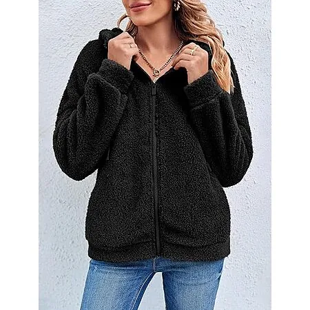 Tankaneo Women's Full Zip Oversized Sherpa Fleece Hoodie Jacket (various)