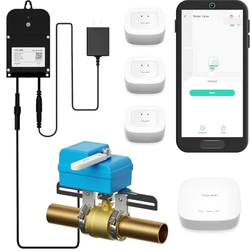 YoLink Automatic Water Leak Detection & Shut-Off Kit with EVO Valve, 3 Leak Sensors & Hub