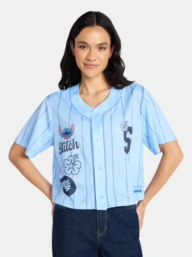 Women’s Graphic Cropped Baseball Jersey Top: Stitch