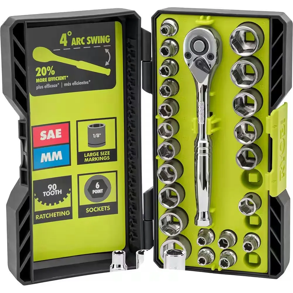 Ryobi 26-Piece 1/4" Drive SAE / Metric Ratchet & Socket Set