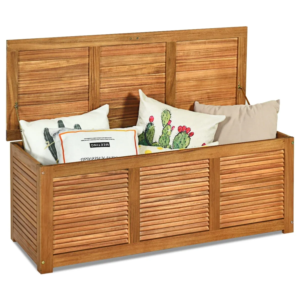 Costway 46-Gallon Acacia Wood Deck Storage Bench