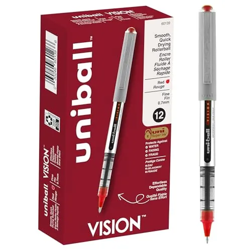 Uni-Ball Vision Rollerball Pens 12-Count (Fine, 0.7mm, Red)