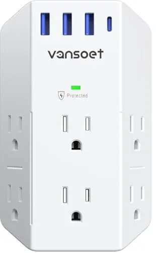 Vansoet 6-Outlet Surge Protector Power Strip with 4 USB Ports, 2100J