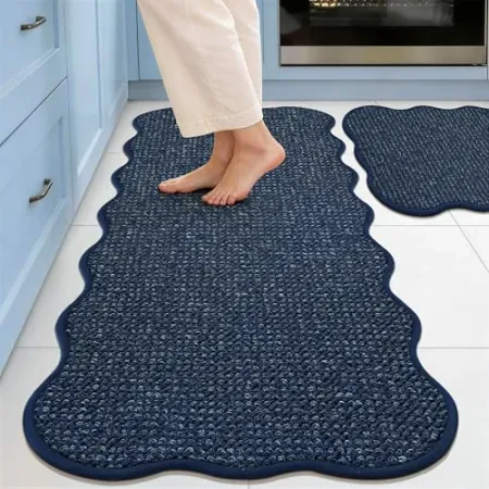 2-Piece JSEI Scalloped Kitchen Rugs and Mat Set