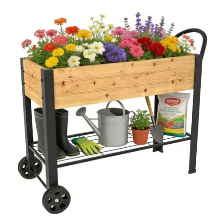 aboxoo Elevate 32" H Wooden & Metal Raised Garden Bed with Wheels
