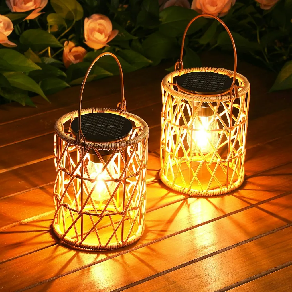 Kooper Solar Rattan Hanging Lantern Outdoor Lights 2-Pack