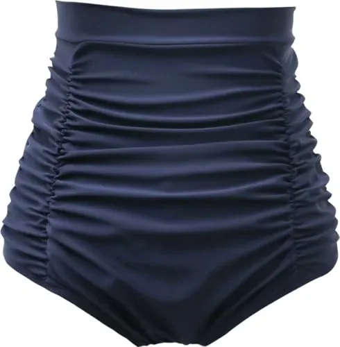 Women's Ruched High Waisted Bikini Bottom Retro Vintage Swim Short Tankinis Navy S