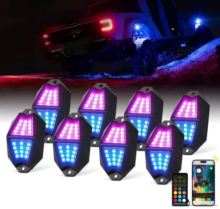8-Pack Xprite Pod RGB LED Rock Lights w/ Music Sync
