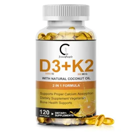120-Count Vitamin D3 K2 Supplement 5000 IU + K2 MK7 200mcg w/ Coconut Oil