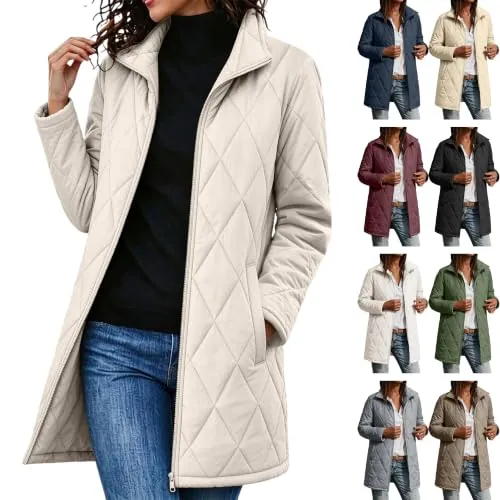 Women's Long Quilted Jacket Padded Zip Up Coat