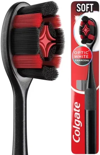 Colgate Optic White Charcoal Soft Toothbrush for Adults, 1 Pack