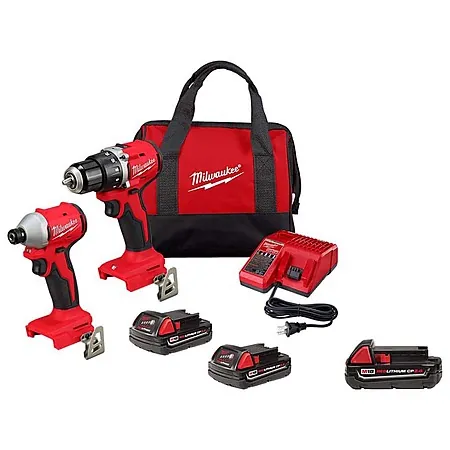 Milwaukee M18 18V Brushless Compact Drill/Impact Combo Kit w/ 3x 2Ah Batteries