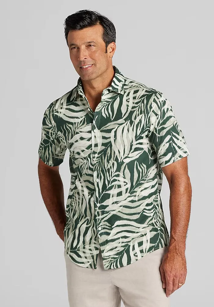 Jos. A. Bank Tailored Fit Giant Fern Linen-Cotton Blend Sportshirt