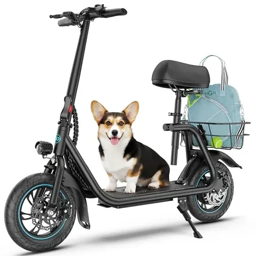 Gyroor C1 Electric Scooter with Seat for Adults, 450W Motor, 20-Mile Range, Classic Black