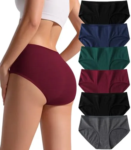 PNQUNZ Cotton Underwear for Women Mid Rise Hipster Panties 6-Pack