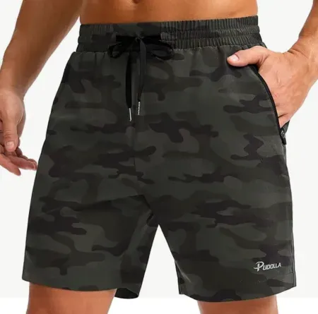 Pudolla 7" Men's Running Gym Shorts with Zipper Pockets