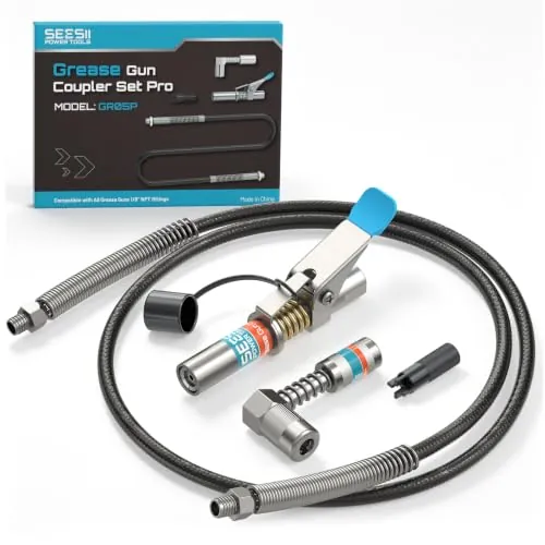 Seesii Grease Gun Accessory Kit Pro w/ 12000 PSI Quick-Release Coupler