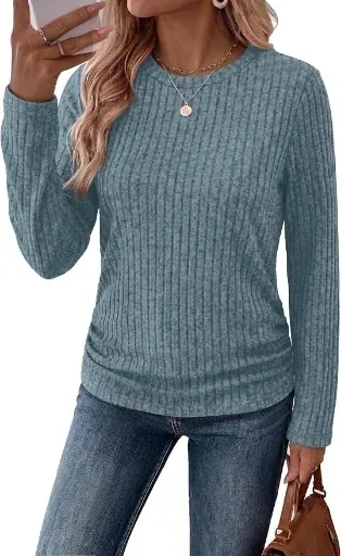 WIHOLL Long Sleeve Side Ruched Tops