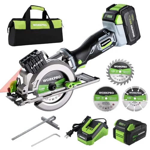 Workpro 20V 4500RPM Cordless Mini Circular Saw with 4.0Ah Battery