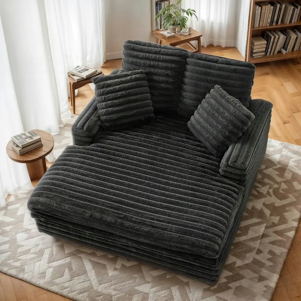 Oversized Chaise Lounge Sofa Bed w/ Throw Pillows