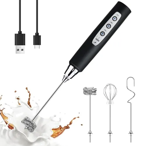 YUSWKO Handheld Milk Frother Wand with 3 Heads 3 Speeds