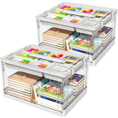 GeeBom 24QT 2-Pack Clear Craft Organizers and Storage with Trays