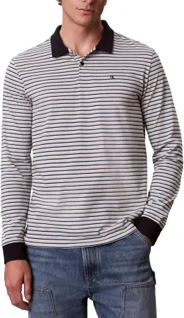 Calvin Klein Men's Long Sleeve Striped Polo