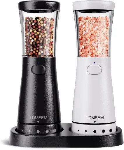 TOMEEM Electric Salt and Pepper Grinder Set with Storage Base