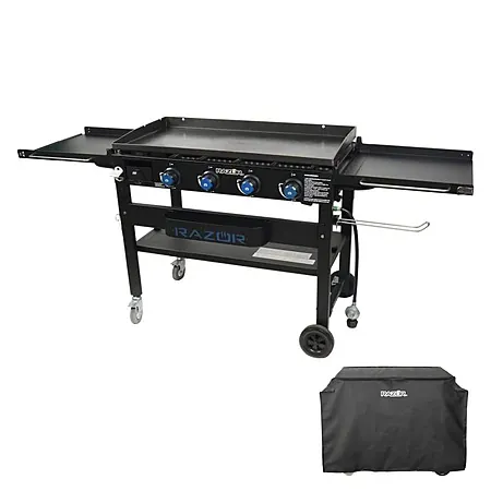 37" Razor 4-Burner Propane Gas Griddle Flat Top Grill w/ Foldable Shelves & Cover