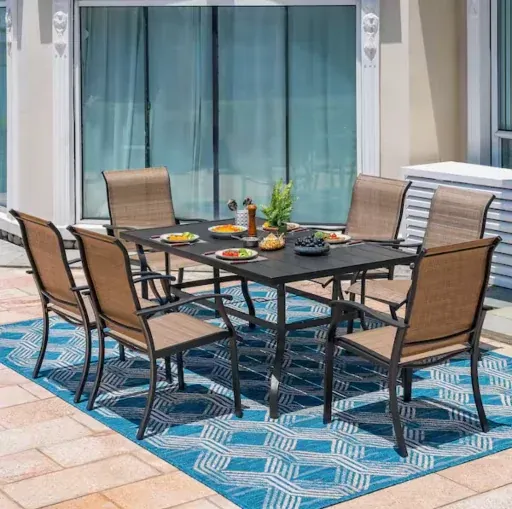 Nuu Garden 7-Pieces Metal Outdoor Patio Dining Set with 6 Textilene Dining Chairs and Rectangular Dining Table